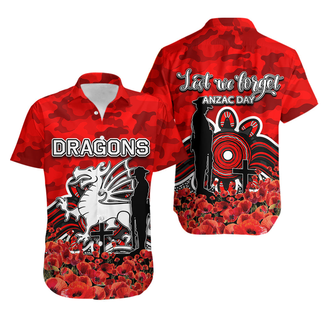 St. George Dragons Hawaiian Shirt ANZAC Day Poppy Flowers With Army Patterns - Vibe Hoodie Shop