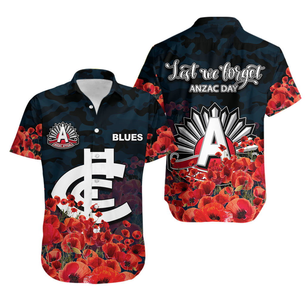 ANZAC Day Blues Hawaiian Shirt Poppy Flowers With Army Patterns - Vibe Hoodie Shop