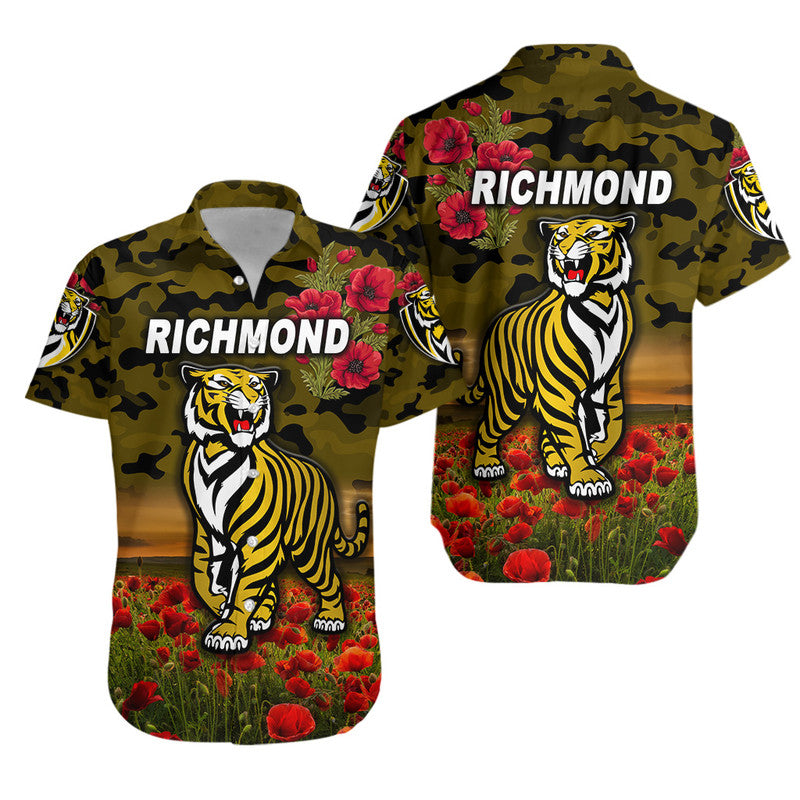 Richmond Tigers ANZAC Hawaiian Shirt Poppy Vibes - Black - Vibe Hoodie Shop