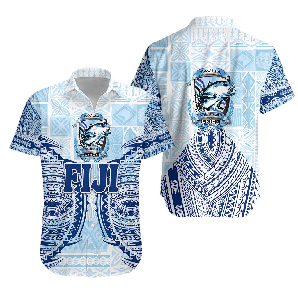 Fiji Tavua Rugby Tapa Hawaiian Shirt Polynesian Blue - Vibe Hoodie Shop