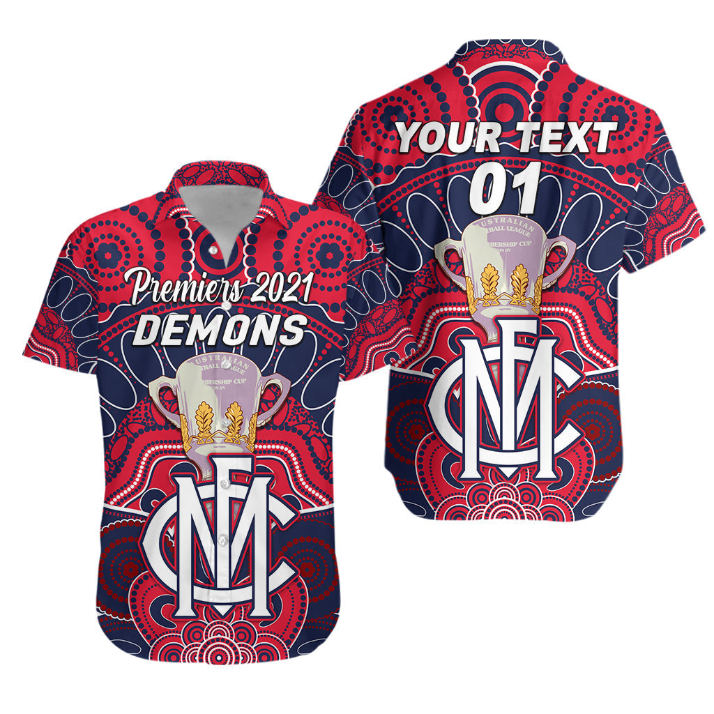 (Custom Personalised) Melbourne Demons Indigenous Hawaiian Shirt Football 2021 Premiers - Trophy, Custom Text And Number - Vibe Hoodie Shop