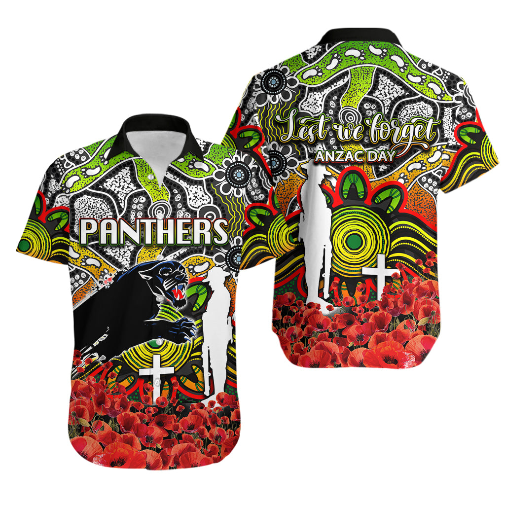 Panthers Hawaiian Shirt ANZAC Day Poppy Flowers With Aboriginal - Vibe Hoodie Shop