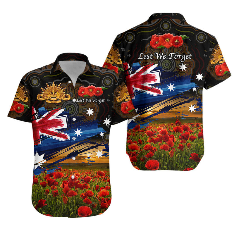 Australia Aboriginal ANZAC Hawaiian Shirt Poppy Vibes - Black - Vibe Hoodie Shop