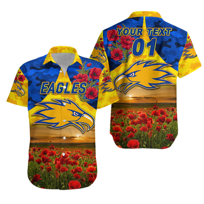(Custom Personalised) West Coast Eagles ANZAC Hawaiian Shirt Poppy Vibes - Gold - Vibe Hoodie Shop