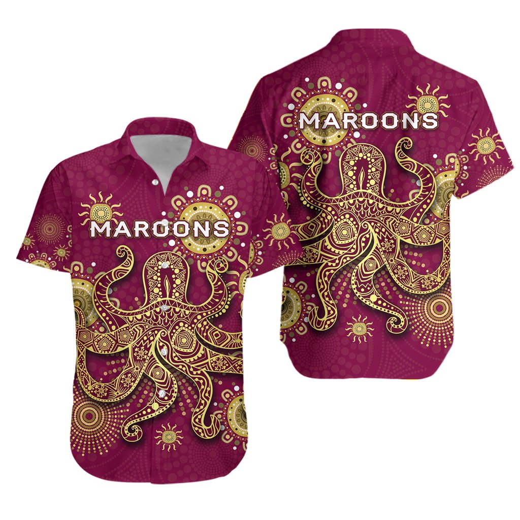 Queensland Hawaiian Shirt Maroons Indigenous - Vibe Hoodie Shop