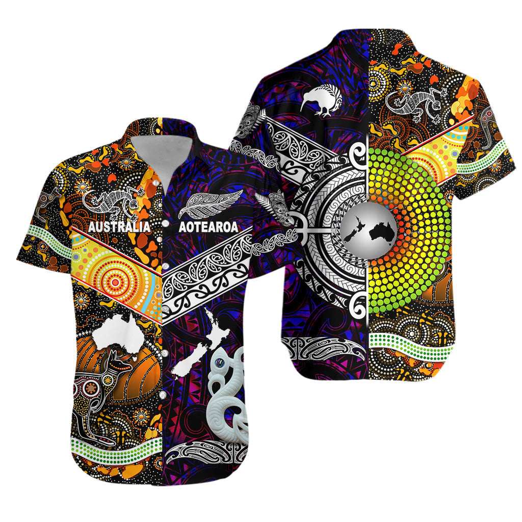 New Zealand Maori Aotearoa And Australia Aboriginal Hawaiian Shirt Together - Purple - Vibe Hoodie Shop