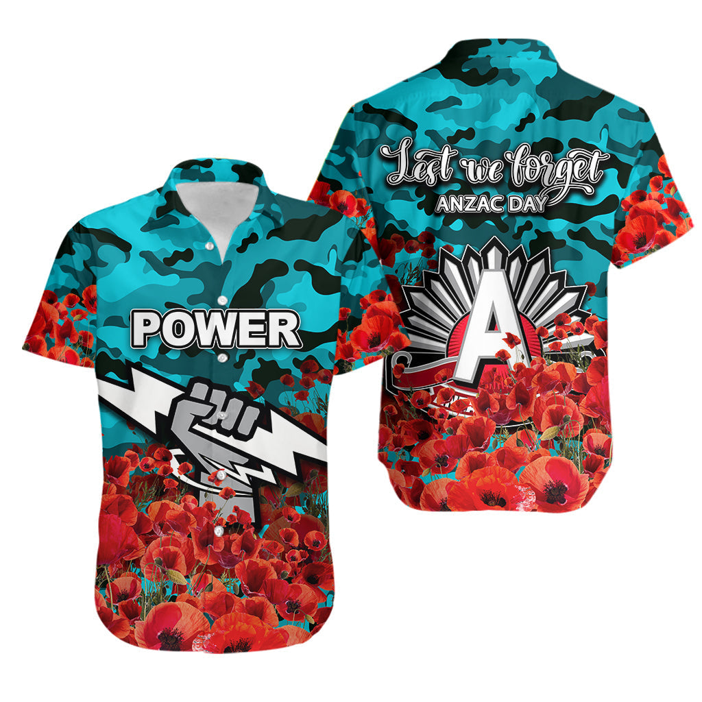 ANZAC Day Port Adelaide Hawaiian Shirt Poppy Flowers With Army Patterns - Vibe Hoodie Shop