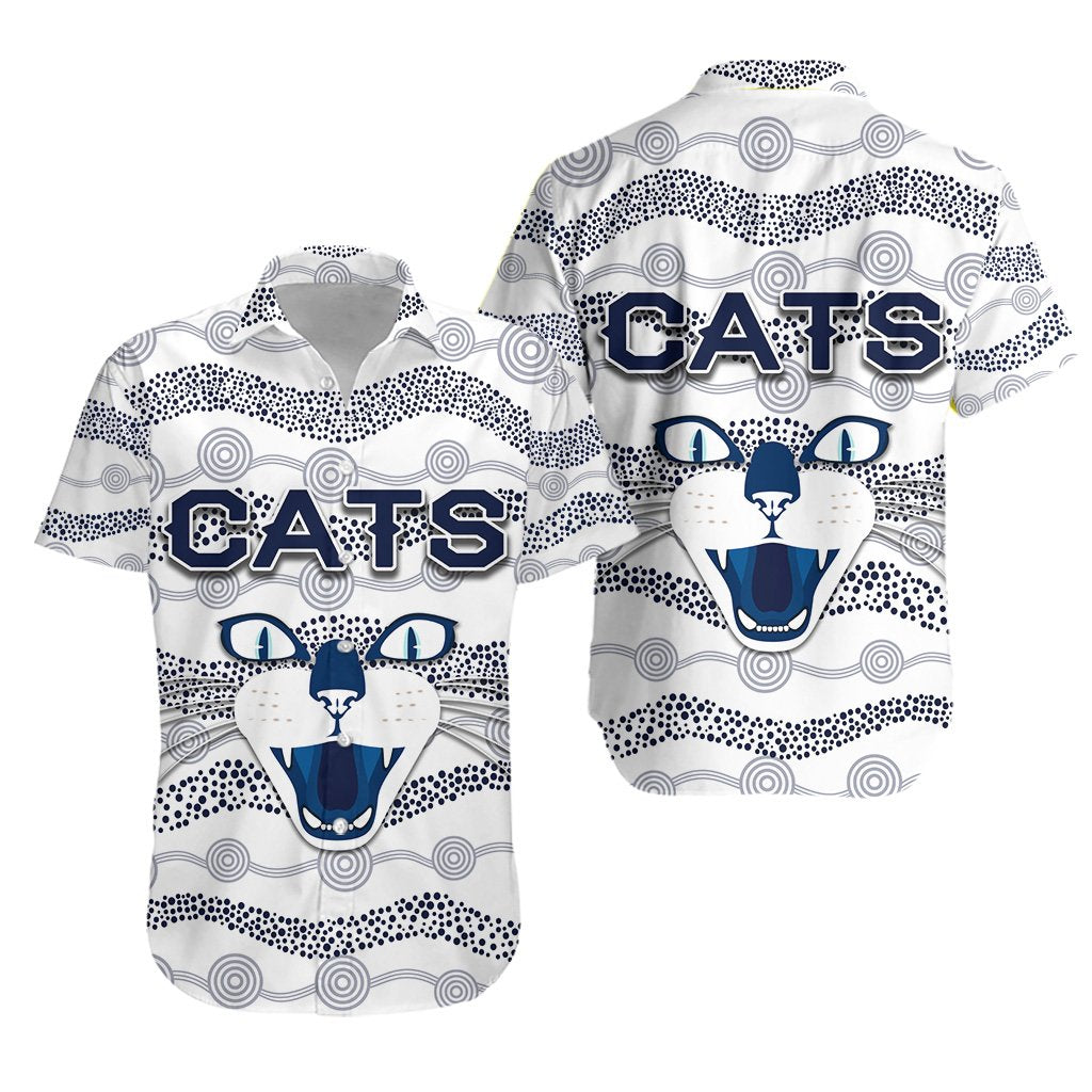 Geelong Hawaiian Shirt Cats Indigenous - White - Vibe Hoodie Shop