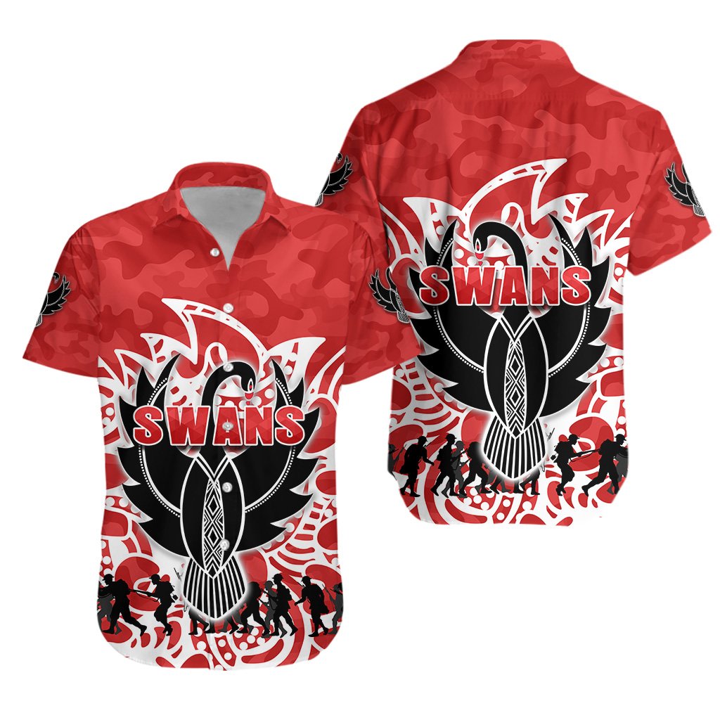 Sydney Swans Hawaiian Shirt ANZAC Day Simple Indigenous - Vibe Hoodie Shop