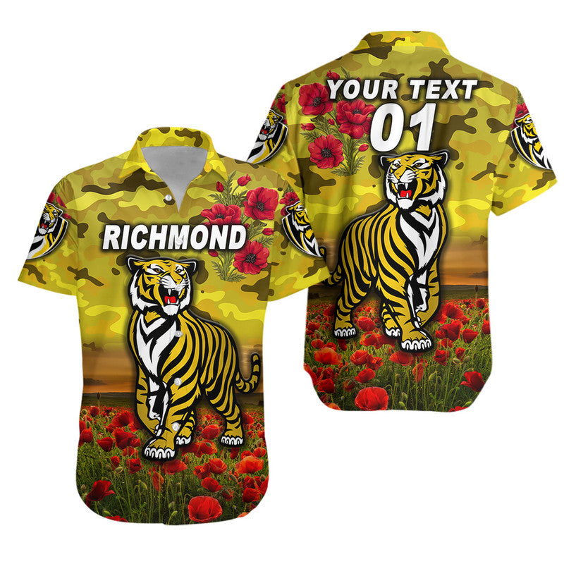 (Custom Personalised) Richmond Tigers ANZAC Hawaiian Shirt Poppy Vibes - Yellow - Vibe Hoodie Shop