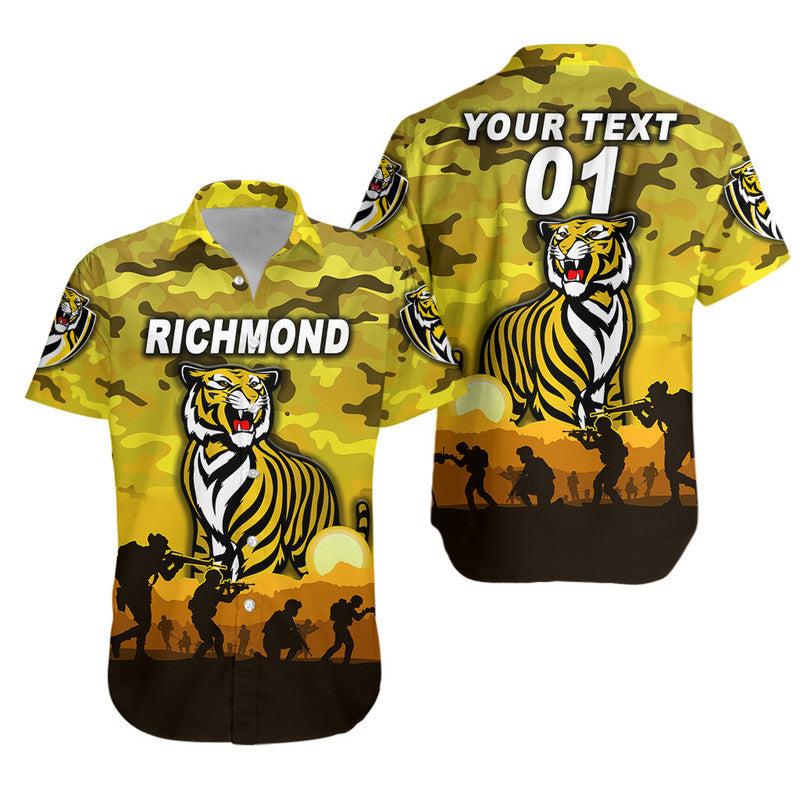 (Custom Personalised) Richmond Tigers ANZAC Hawaiian Shirt Simple Style - Yellow - Vibe Hoodie Shop