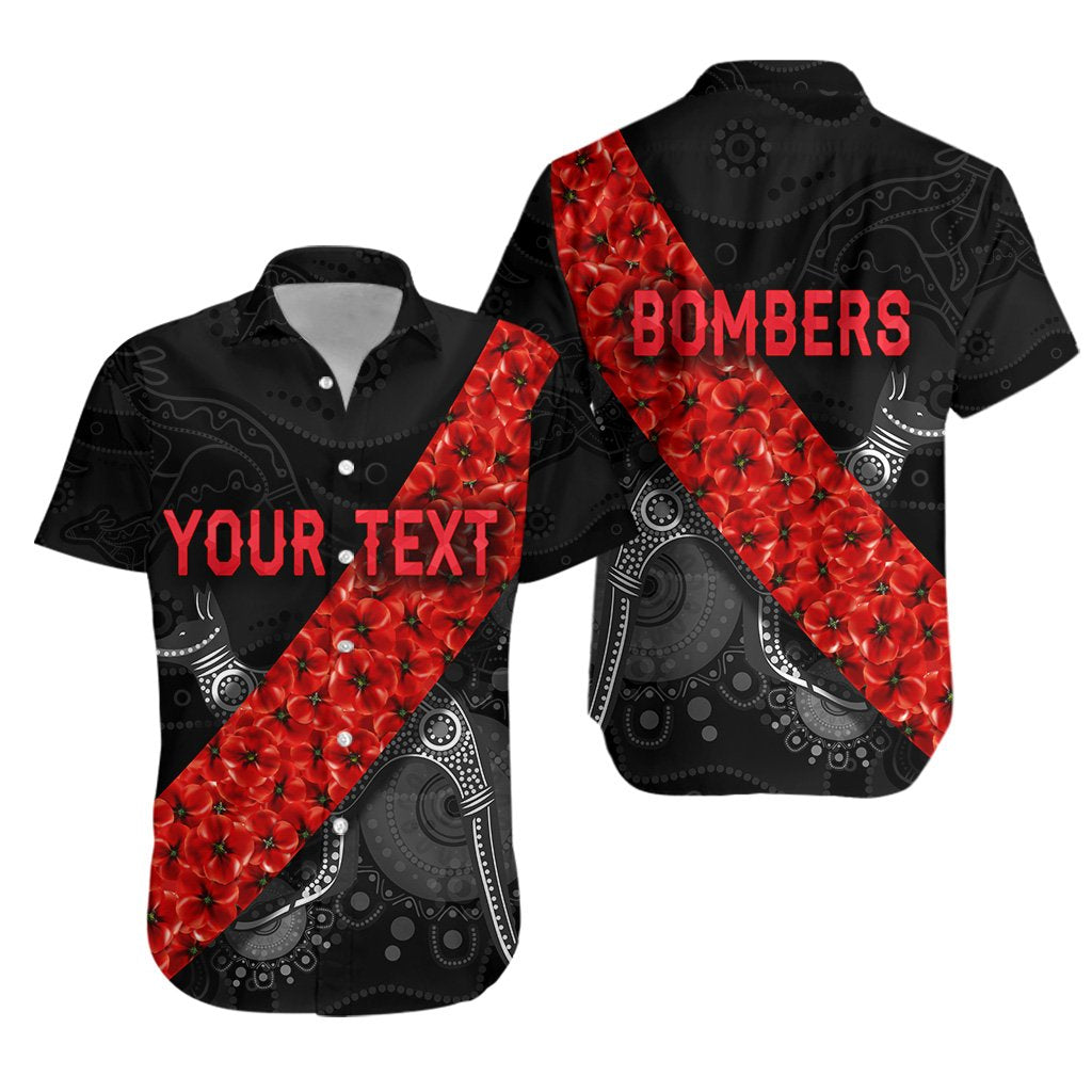 (Custom Personalised) Essendon Bombers Hawaiian Shirt ANZAC Day Indigenous - Black - Vibe Hoodie Shop