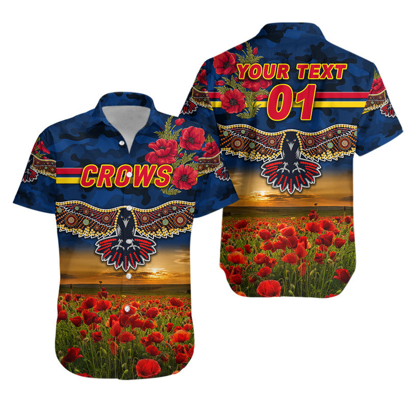 (Custom Personalised) Adelaide Crows ANZAC Hawaiian Shirt Poppy Vibes - Navy Blue - Vibe Hoodie Shop