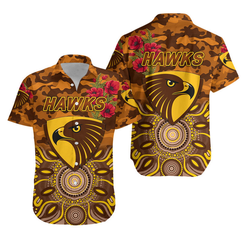 Hawthorn Hawks ANZAC Hawaiian Shirt Indigenous Vibes - Vibe Hoodie Shop