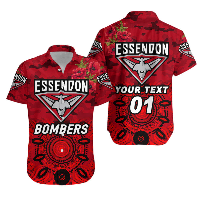 (Custom Personalised) Essendon Bombers ANZAC Hawaiian Shirt Indigenous Vibes - Red - Vibe Hoodie Shop