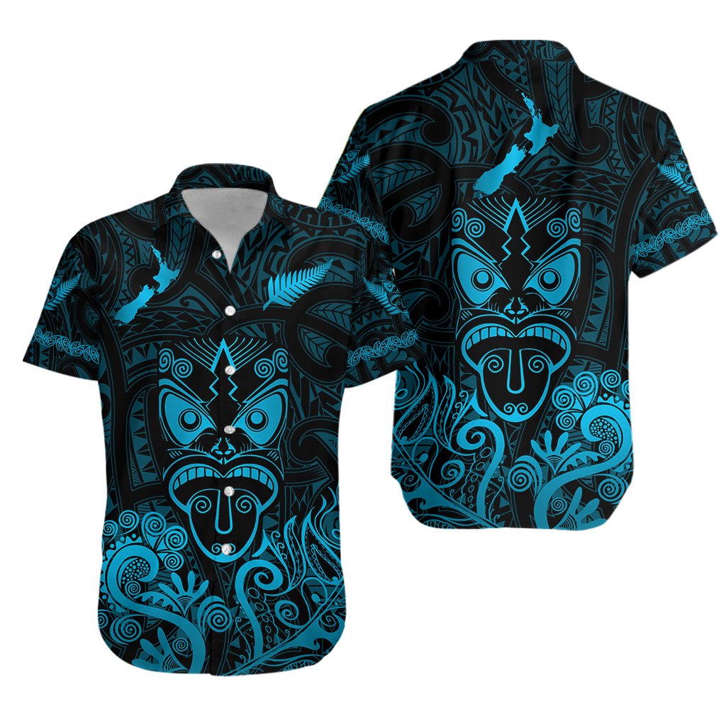 Maori Aotearoa Rugby Haka Hawaiian Shirt New Zealand Silver Fern - Turquoise - Vibe Hoodie Shop