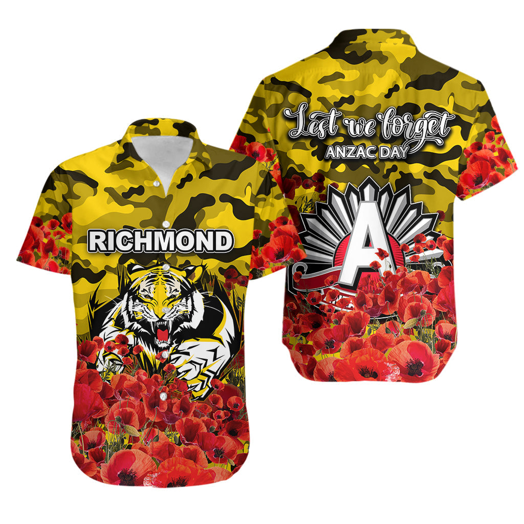 ANZAC Day Richmond Hawaiian Shirt Poppy Flowers With Army Patterns - Vibe Hoodie Shop