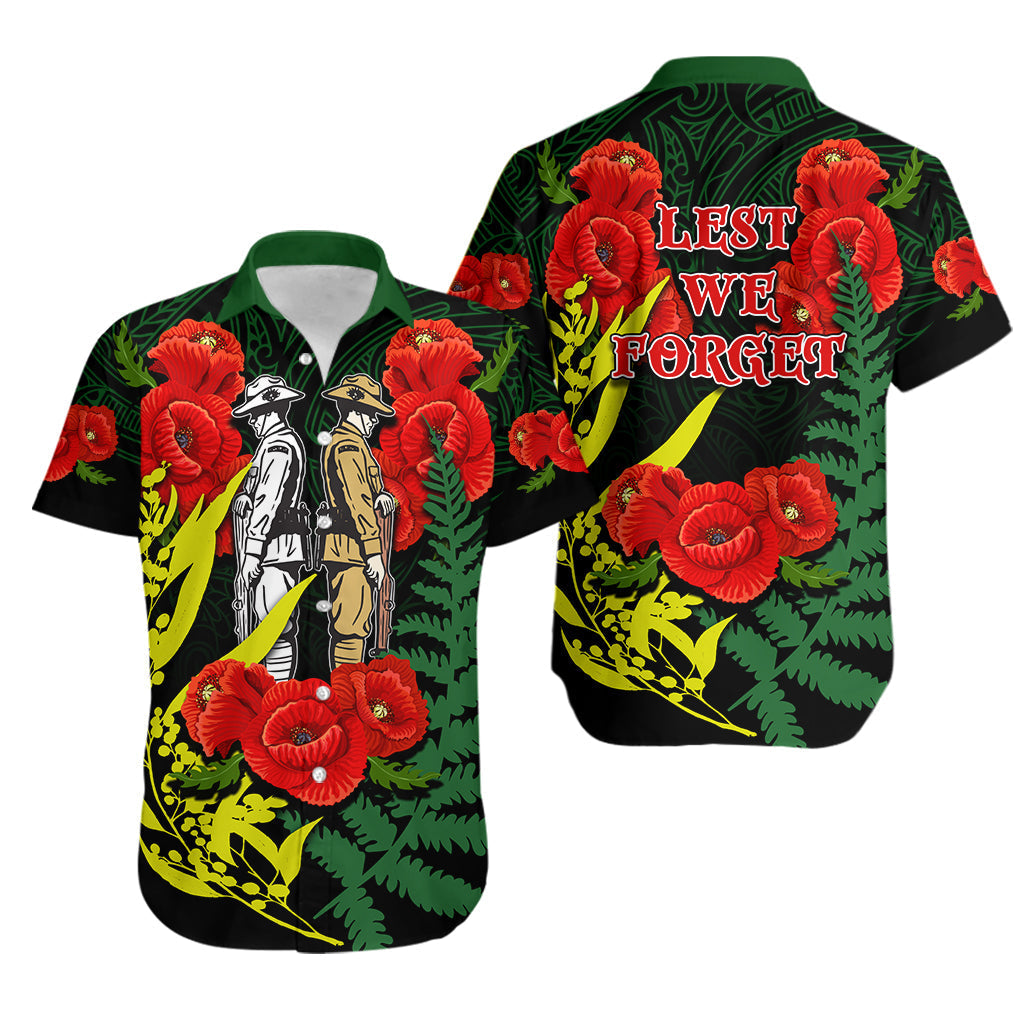 ANZAC Day Hawaiian Shirt Maori Patterns Green Color - Vibe Hoodie Shop