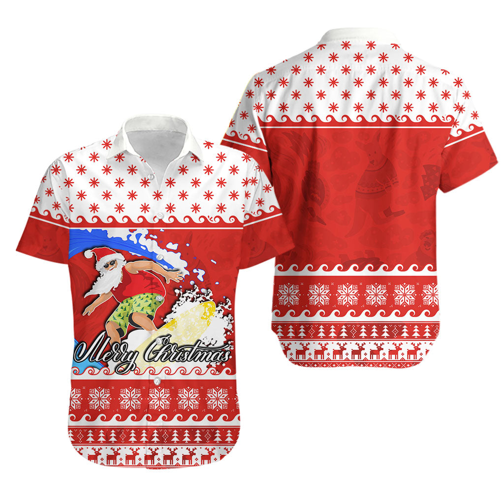 Surfing Santa Claus Hawaiian Shirt Christmas Australia Red Style - Vibe Hoodie Shop