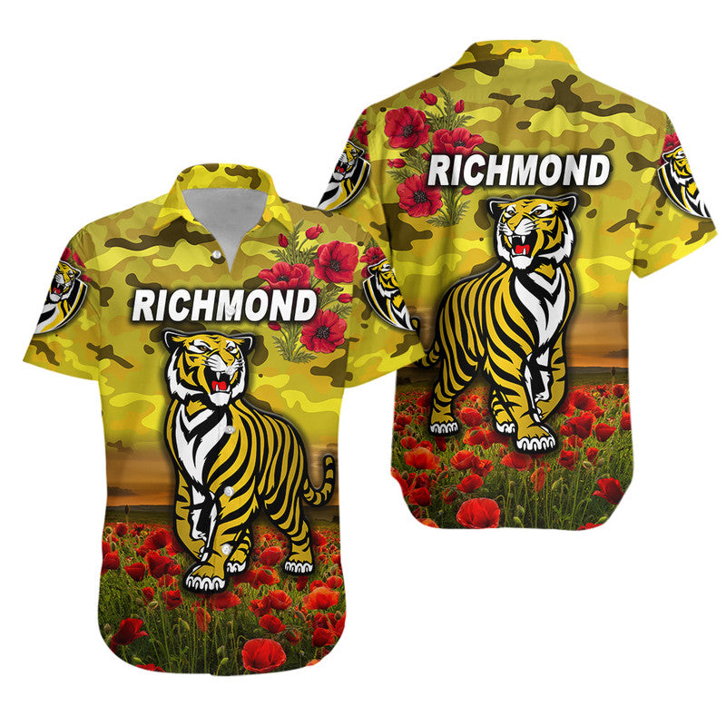 Richmond Tigers ANZAC Hawaiian Shirt Poppy Vibes - Yellow - Vibe Hoodie Shop