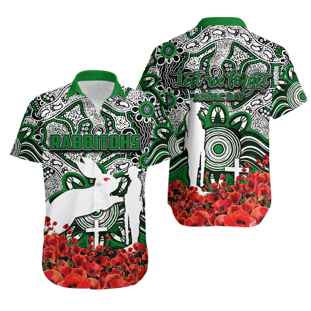 Rabbitohs Hawaiian Shirt ANZAC Day Poppy Flowers With Aboriginal - Vibe Hoodie Shop