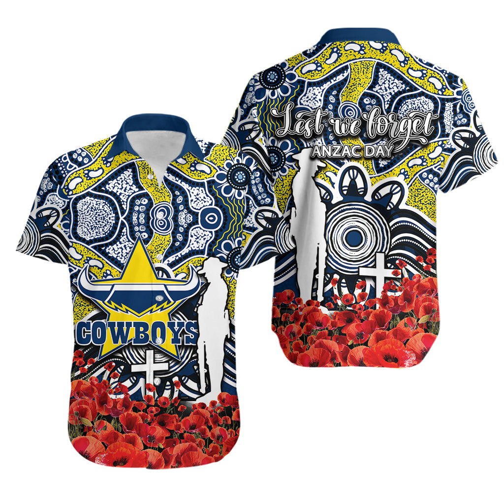 Cowboys Hawaiian Shirt ANZAC Day Poppy Flowers With Aboriginal - Vibe Hoodie Shop