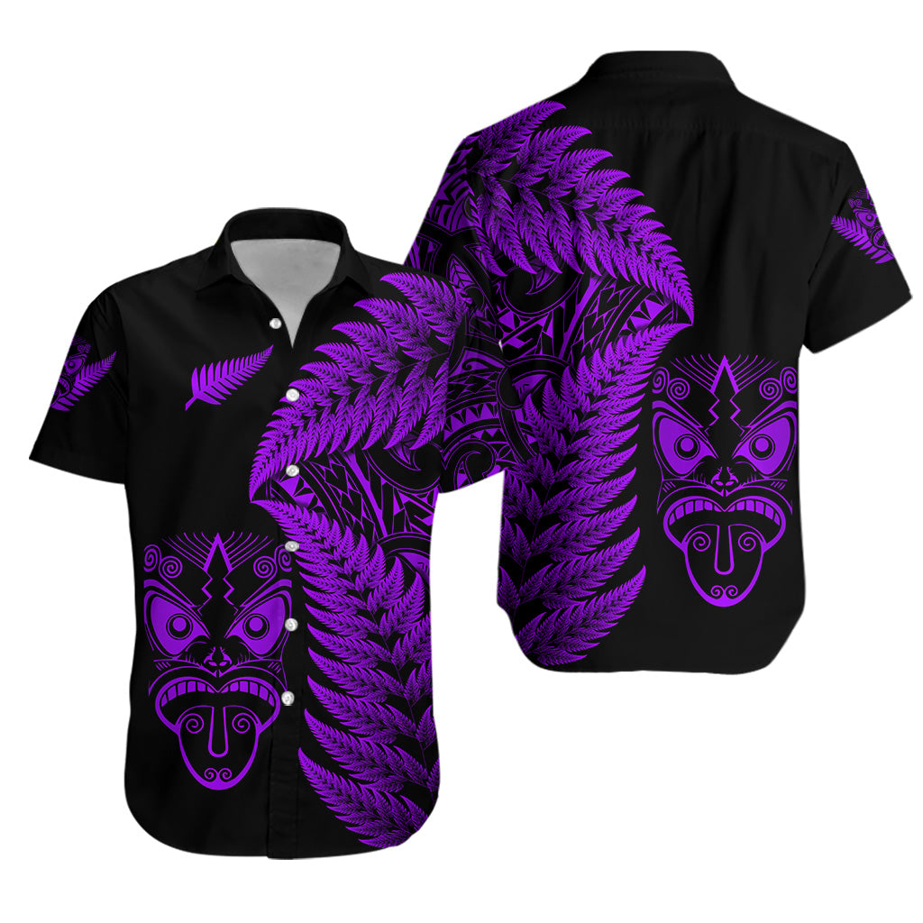 New Zealand Haka Rugby Maori Hawaiian Shirt Silver Fern Vibes - Purple - Vibe Hoodie Shop