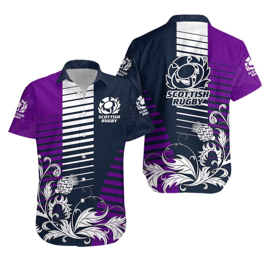 Scotland Rugby Hawaiian Shirt Scottish Thistle Simple Style - Navy Purple - Vibe Hoodie Shop