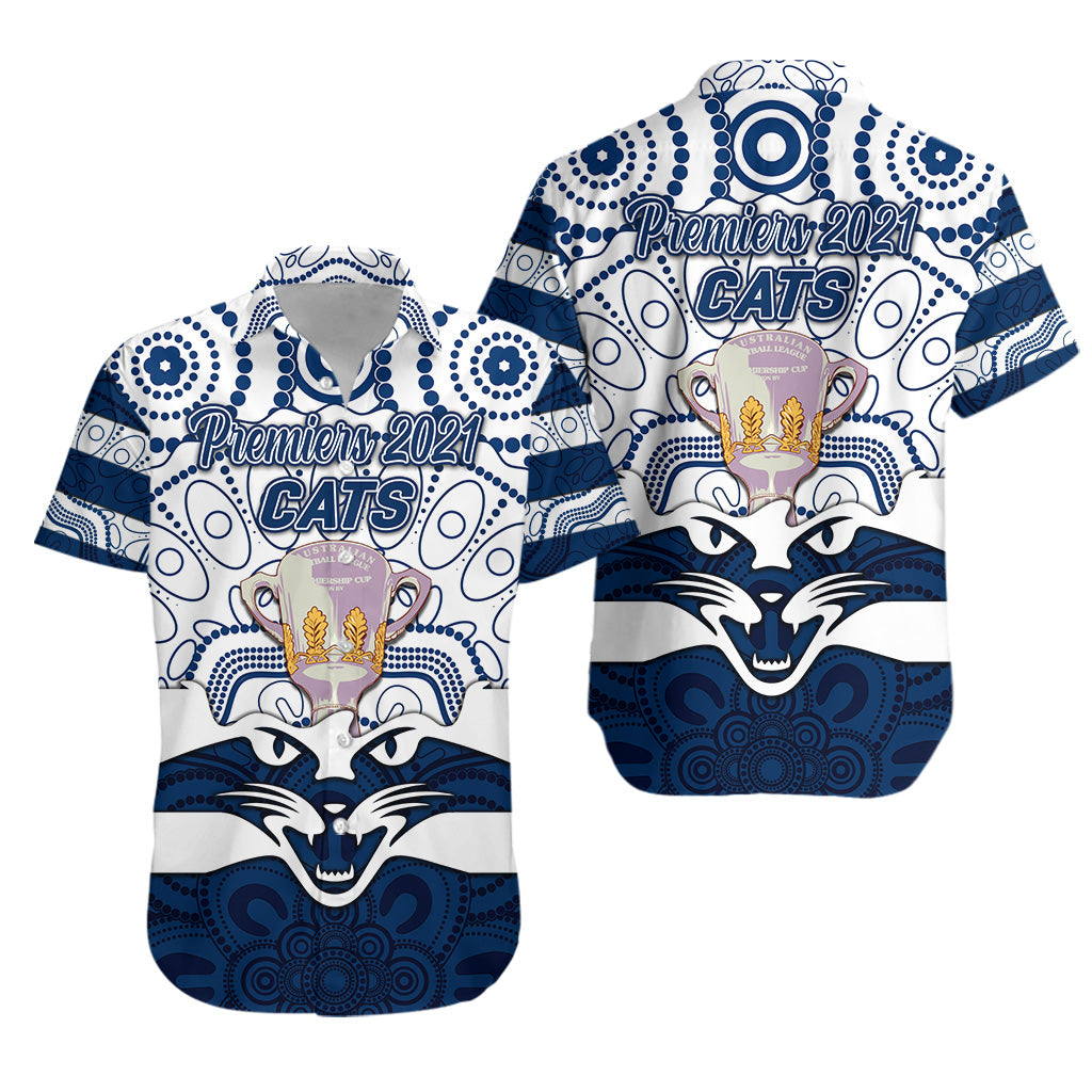 Geelong Cats Indigenous Hawaiian Shirt Football 2021 Premiers - Trophy - Vibe Hoodie Shop