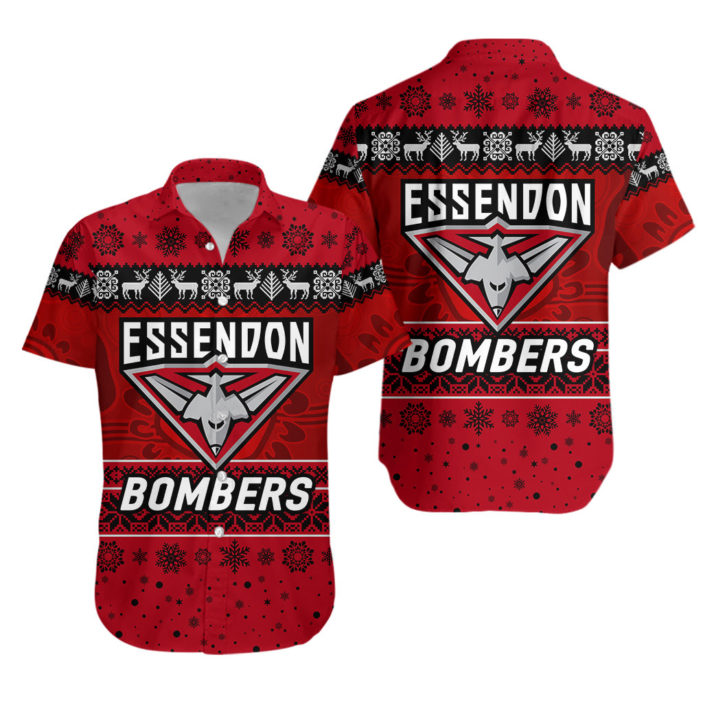 Essendon Bombers Hawaiian Shirt Christmas Simple Style - Red - Vibe Hoodie Shop
