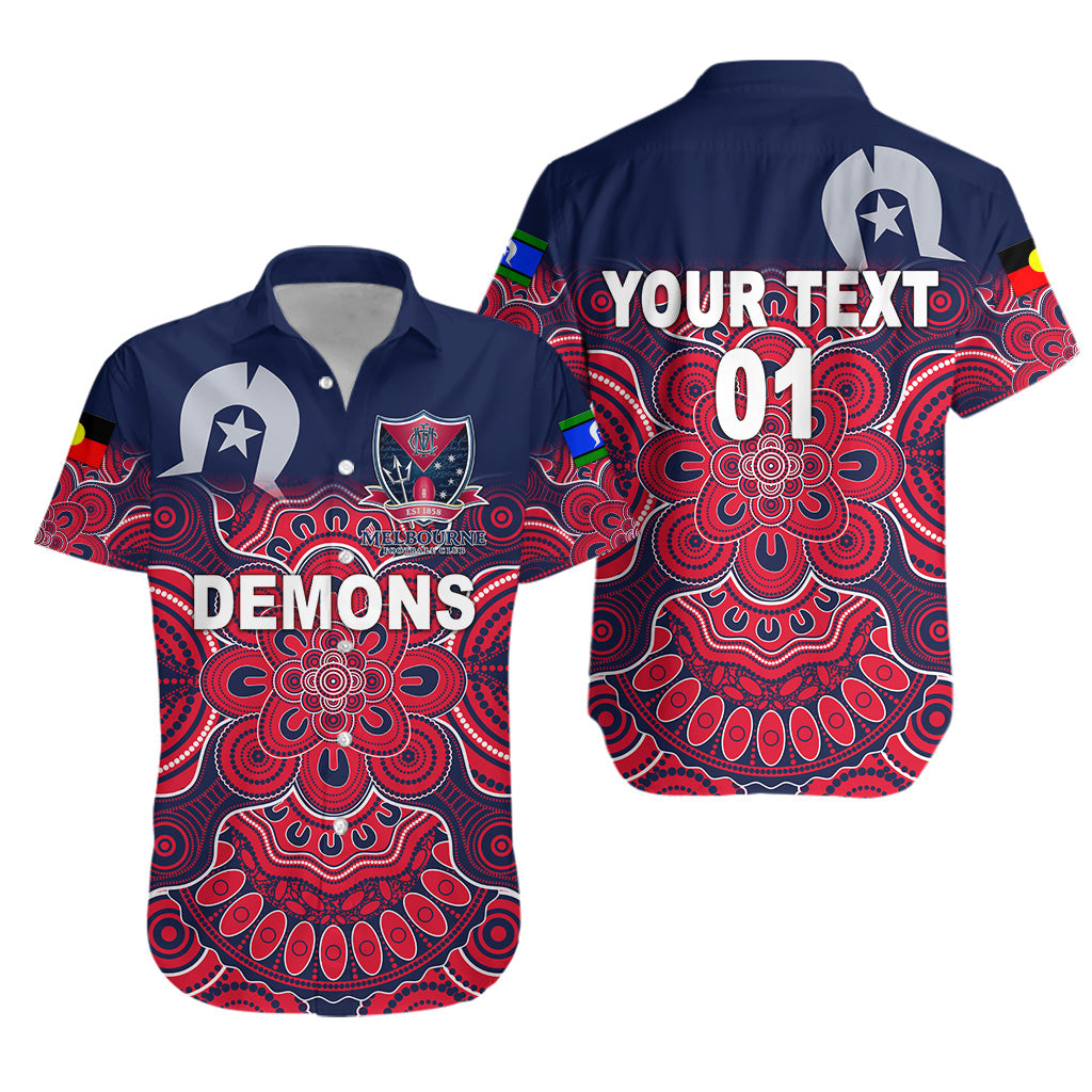 (Custom Personalised) Melbourne Demons Indigenous Hawaiian Shirt Football NAIDOC Week Style, Custom Text And Number - Vibe Hoodie Shop