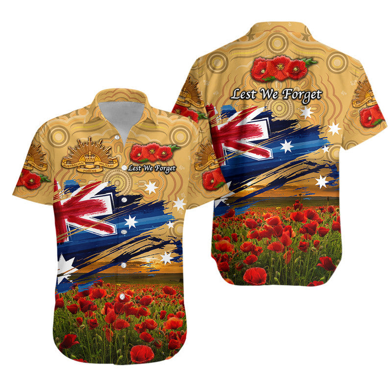 Australia Aboriginal ANZAC Hawaiian Shirt Poppy Vibes - Gold - Vibe Hoodie Shop