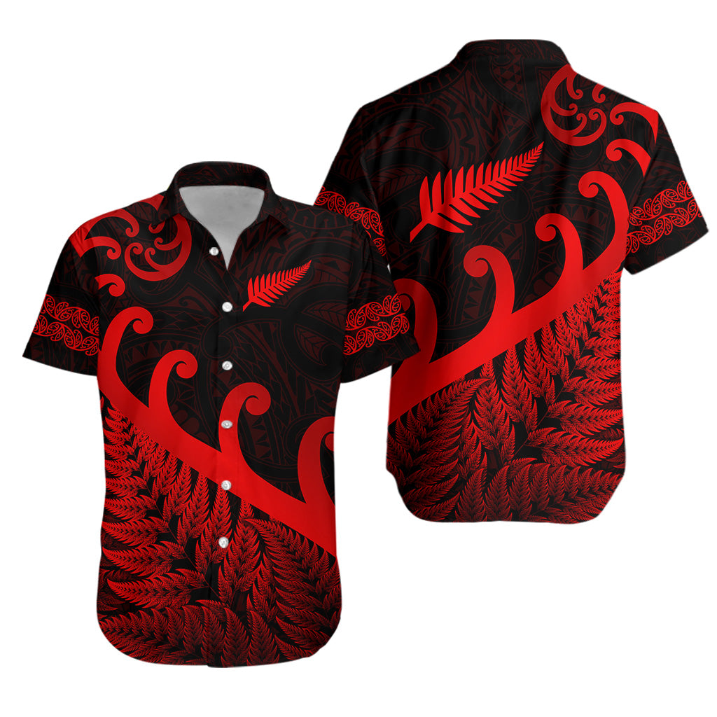 New Zealand Rugby Maori Hawaiian Shirt Silver Fern Koru Vibes - Red - Vibe Hoodie Shop