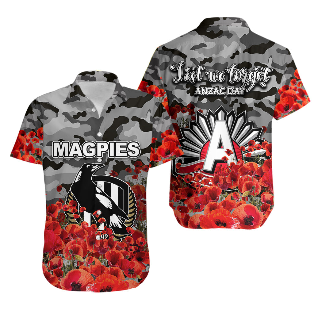ANZAC Day Magpies Hawaiian Shirt Poppy Flowers With Army Patterns - Vibe Hoodie Shop