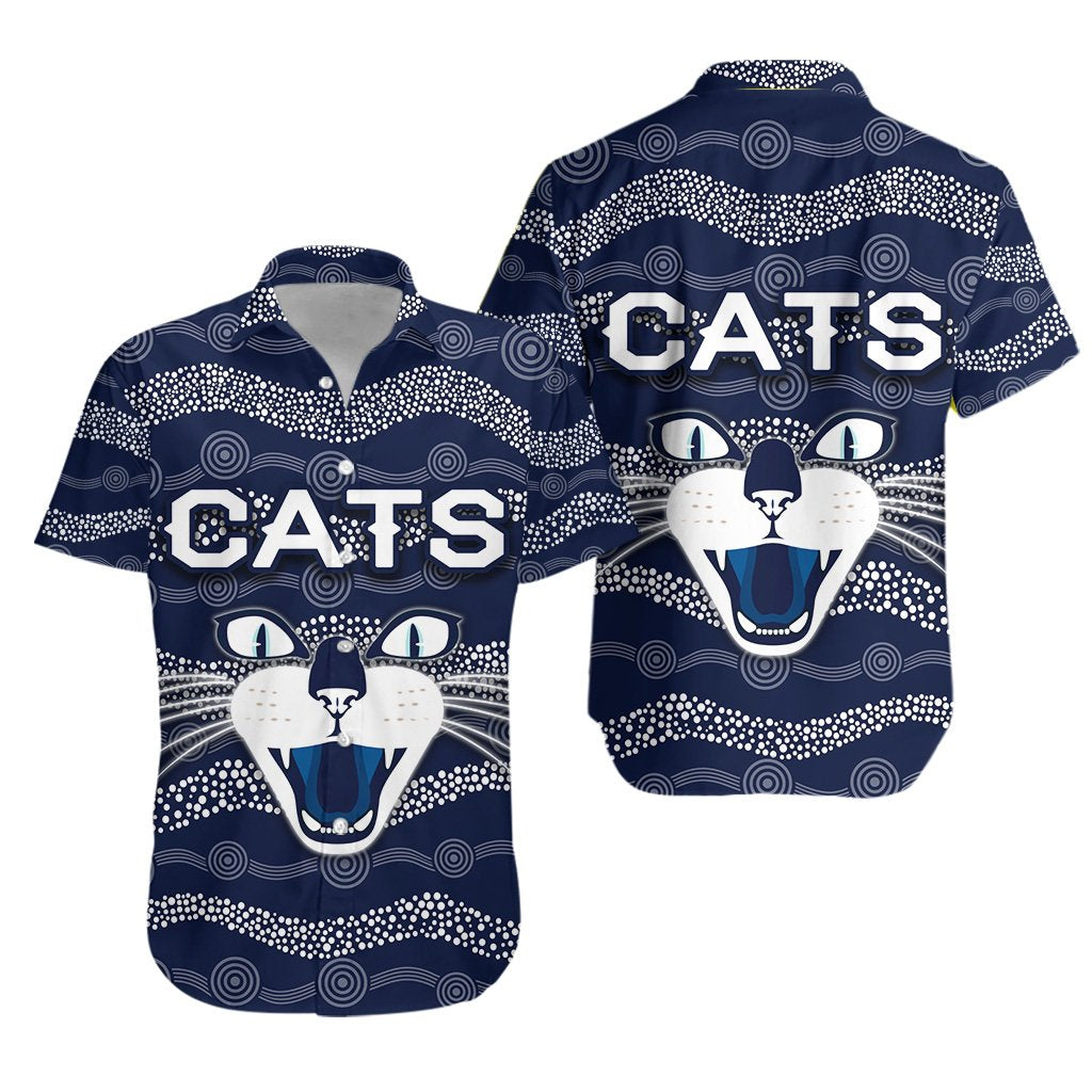 Geelong Hawaiian Shirt Cats Indigenous - Navy - Vibe Hoodie Shop