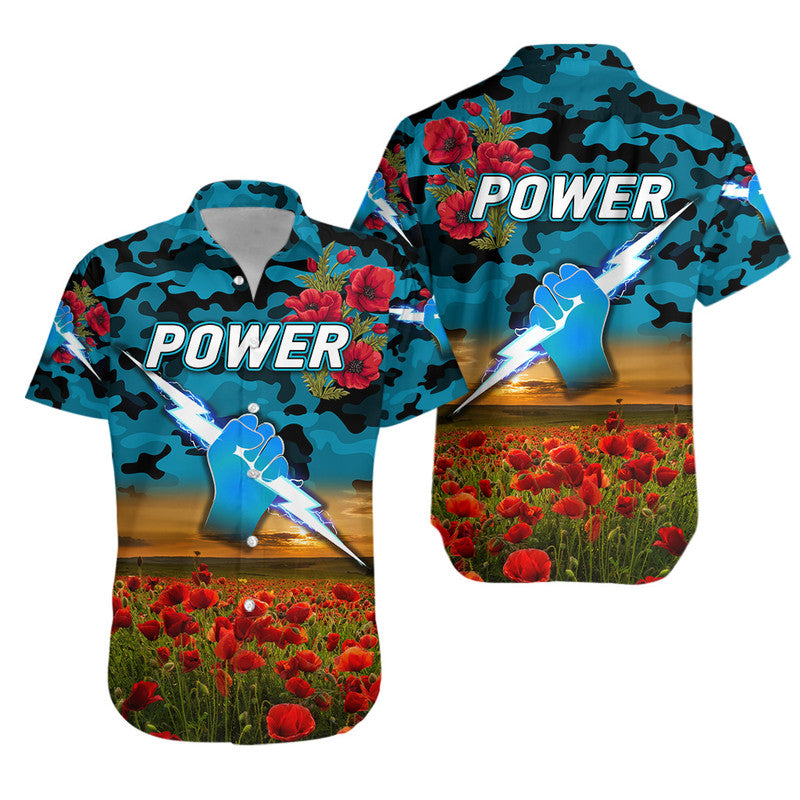 Port Adelaide Power ANZAC Hawaiian Shirt Poppy Vibes - Vibe Hoodie Shop
