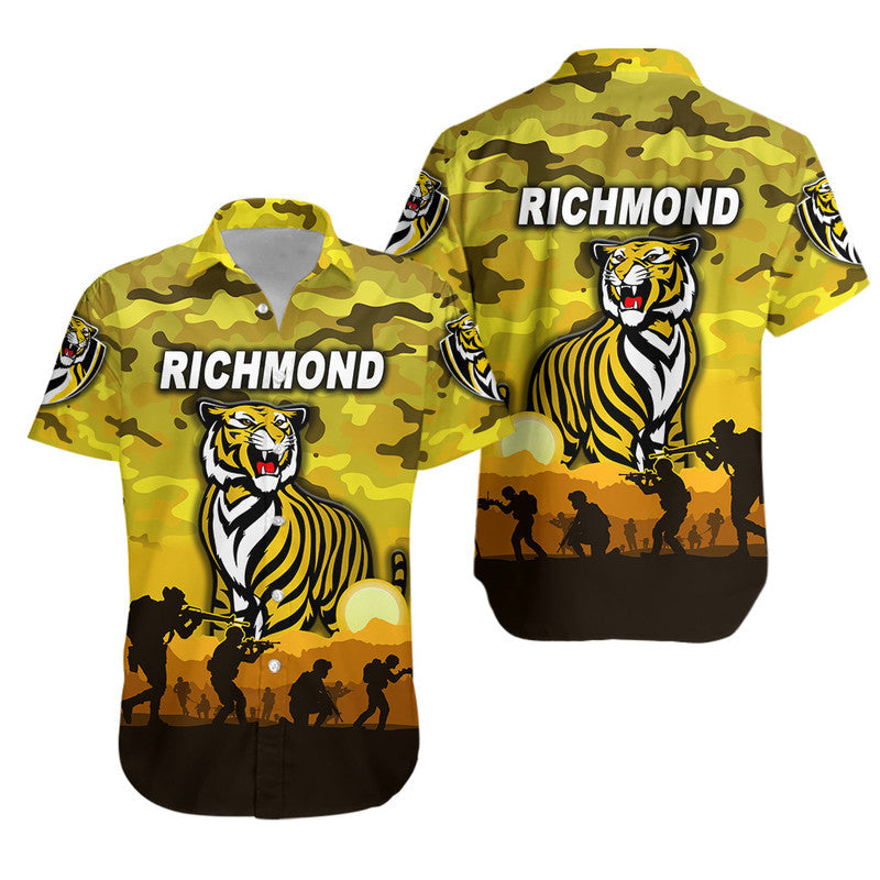 Richmond Tigers ANZAC Hawaiian Shirt Simple Style - Yellow - Vibe Hoodie Shop