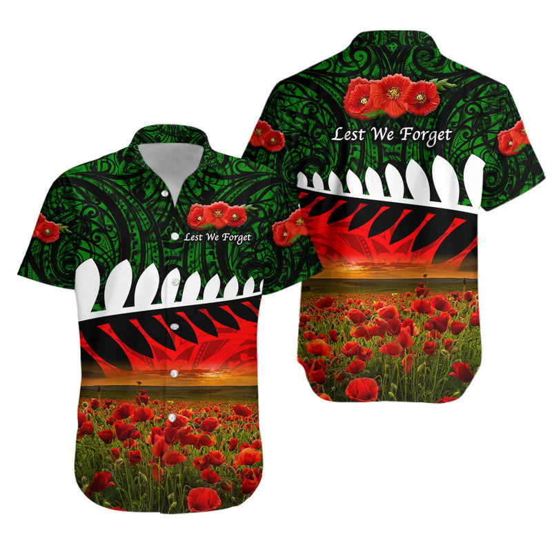 New Zealand Maori ANZAC Hawaiian Shirt Poppy Vibes - Green - Vibe Hoodie Shop