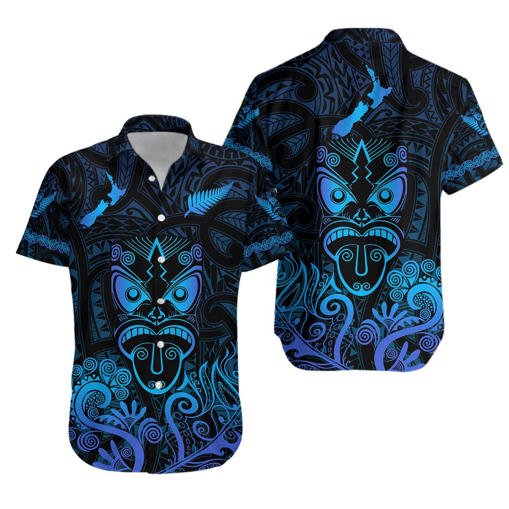 Maori Aotearoa Rugby Haka Hawaiian Shirt New Zealand Silver Fern - Blue - Vibe Hoodie Shop