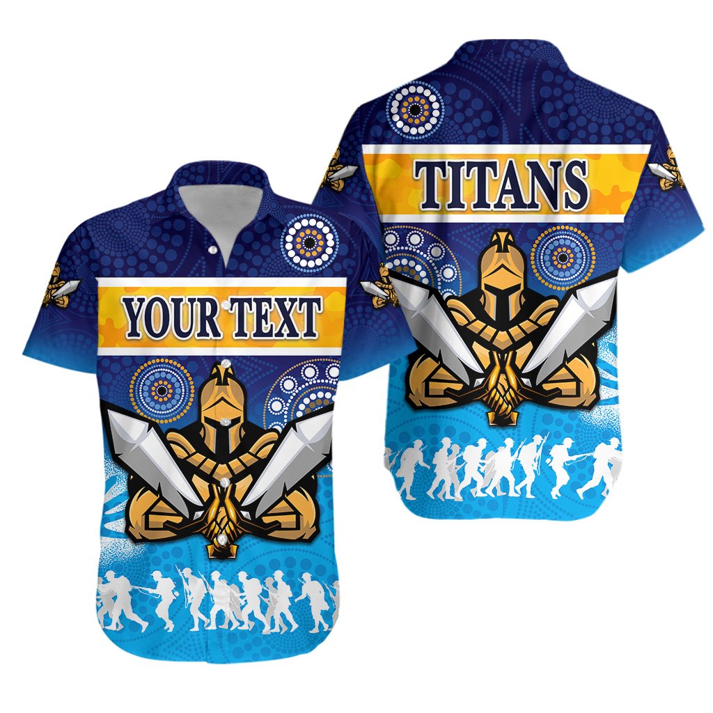 (Custom Personalised) Gold Coast Hawaiian Shirt Titans Gladiator ANZAC Day 2021 Version - Indigenous - Vibe Hoodie Shop