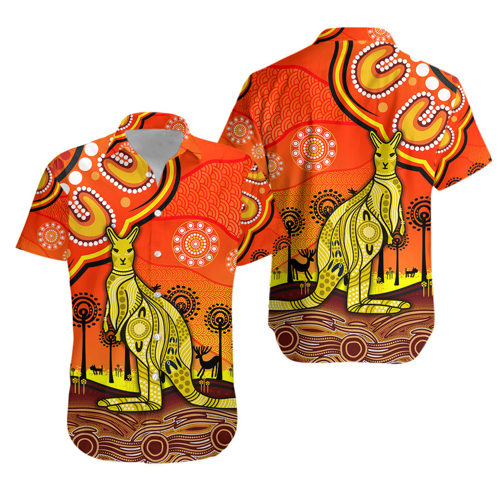 Aboriginal Art Kangaroo Hawaiian Shirt Indigenous Unique Vibes - Orange - Vibe Hoodie Shop