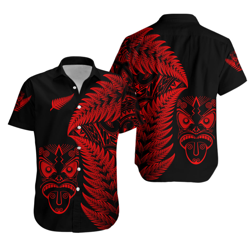 New Zealand Haka Rugby Maori Hawaiian Shirt Silver Fern Vibes - Red - Vibe Hoodie Shop