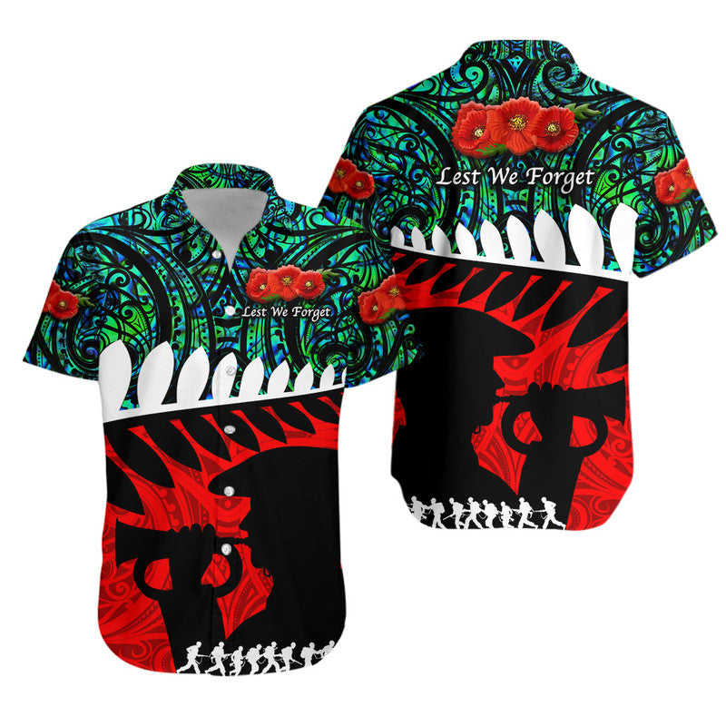 New Zealand Maori ANZAC Hawaiian Shirt Remembrance Soldier - Turquoise - Vibe Hoodie Shop