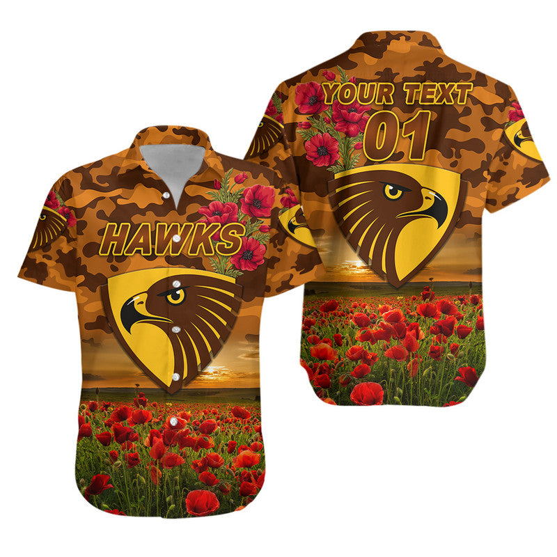 (Custom Personalised) Hawthorn Hawks ANZAC Hawaiian Shirt Poppy Vibes - Vibe Hoodie Shop
