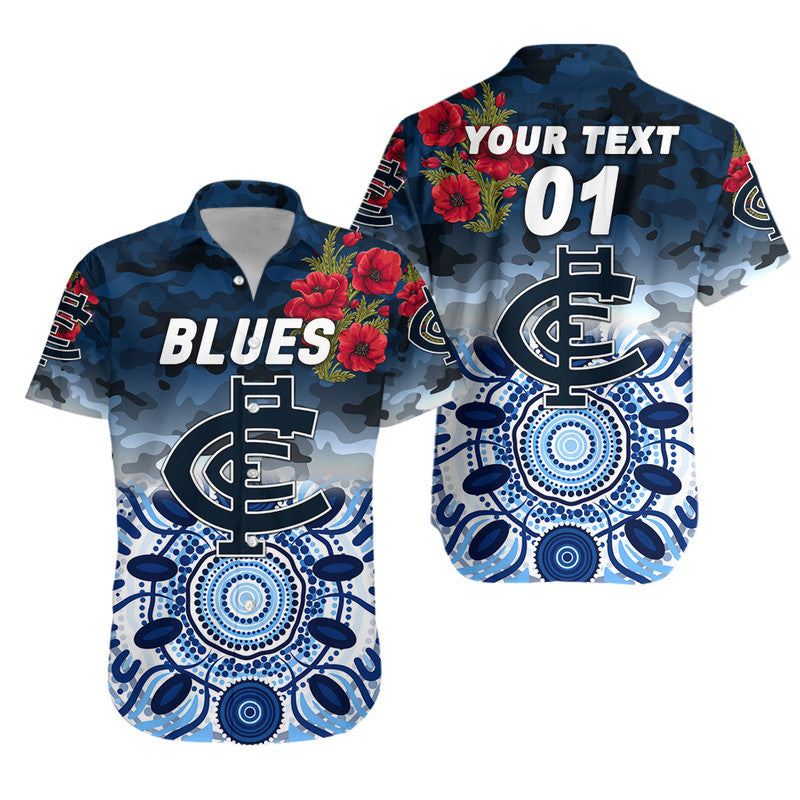 (Custom Personalised) Carlton Blues ANZAC Hawaiian Shirt Indigenous Vibes - Vibe Hoodie Shop