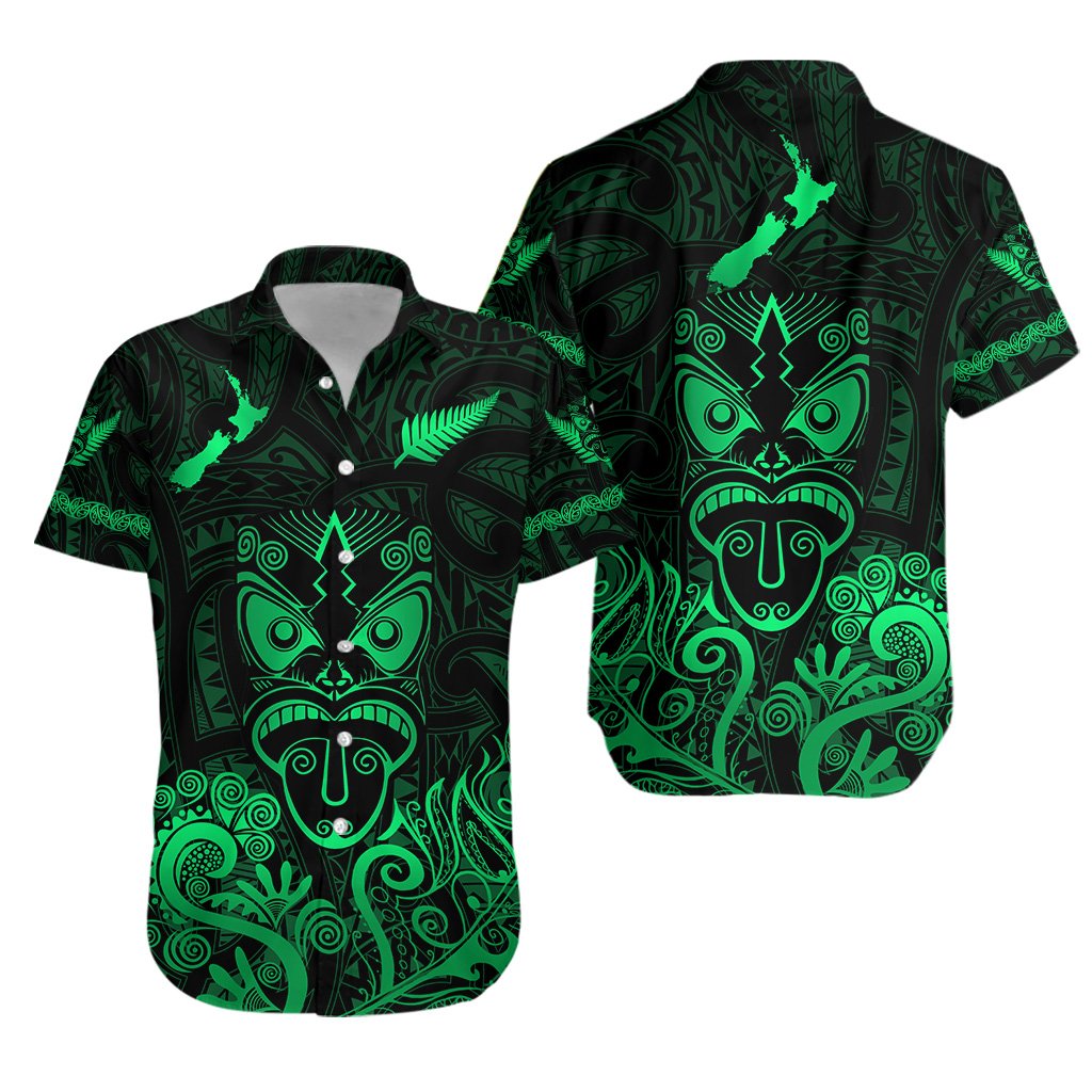 Maori Aotearoa Rugby Haka Hawaiian Shirt New Zealand Silver Fern - Green - Vibe Hoodie Shop