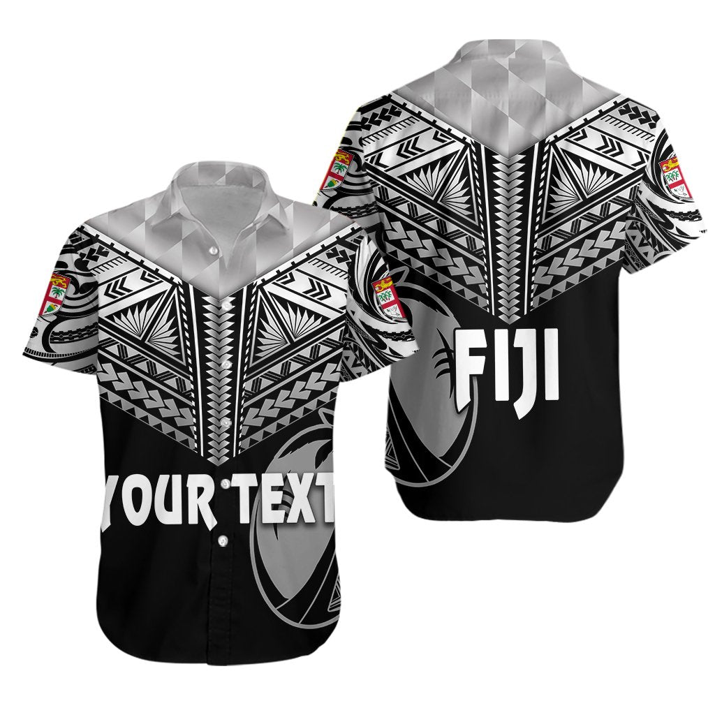 (Custom Personalised) Fiji Rugby Hawaiian Shirt Coconut Sporty Vibes - Full Black - Vibe Hoodie Shop