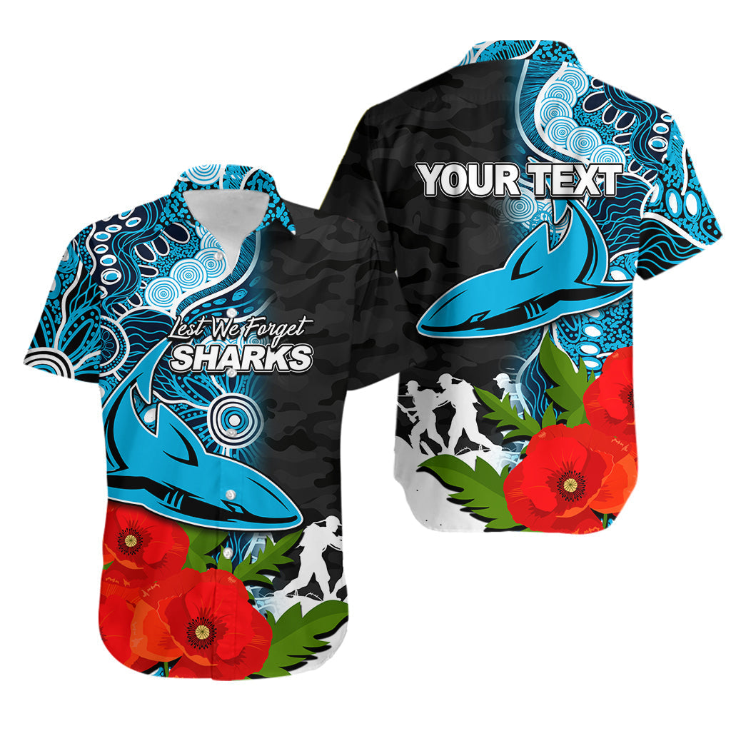 (Custom Personalised) Sharks ANZAC Day Aboriginal Mix Army Patterns Hawaiian Shirt - Vibe Hoodie Shop