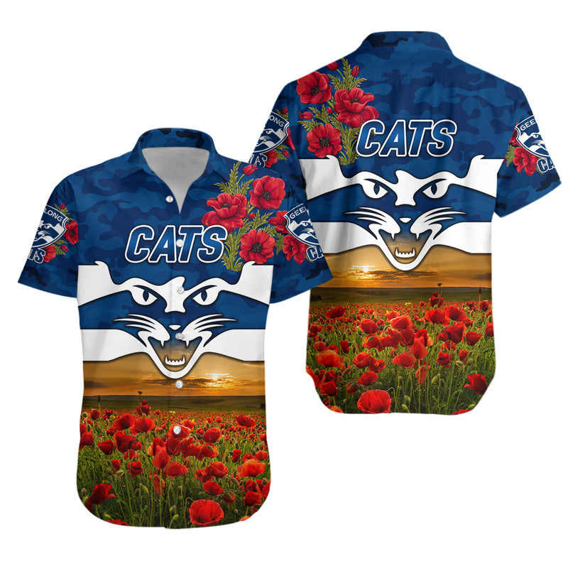Geelong Cats ANZAC Hawaiian Shirt Poppy Vibes - Vibe Hoodie Shop