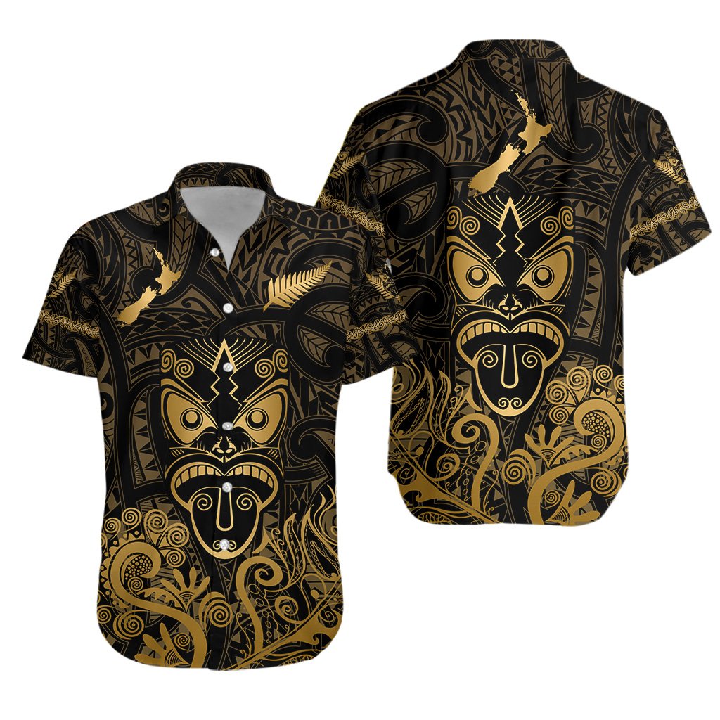 Maori Aotearoa Rugby Haka Hawaiian Shirt New Zealand Silver Fern - Gold - Vibe Hoodie Shop